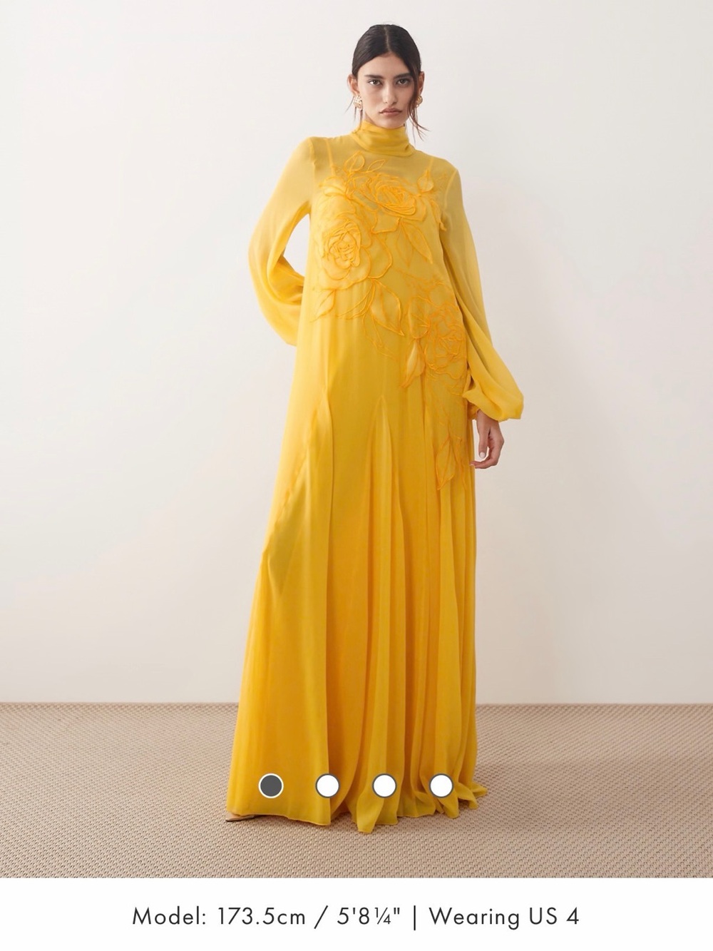 ARRANGE appliqué floral tie neck blouson sleeve trapeze maxi dress in marigold